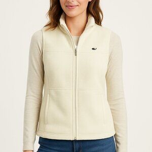 Vineyard Vines Women's Fleece Vest in Cream/Off White Size Medium